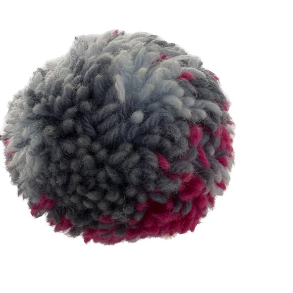 Smiley Hat Pom Pom Ski Beanie Gray Pink Purple 100% Wool Made in USA Toque - Picture 5 of 7